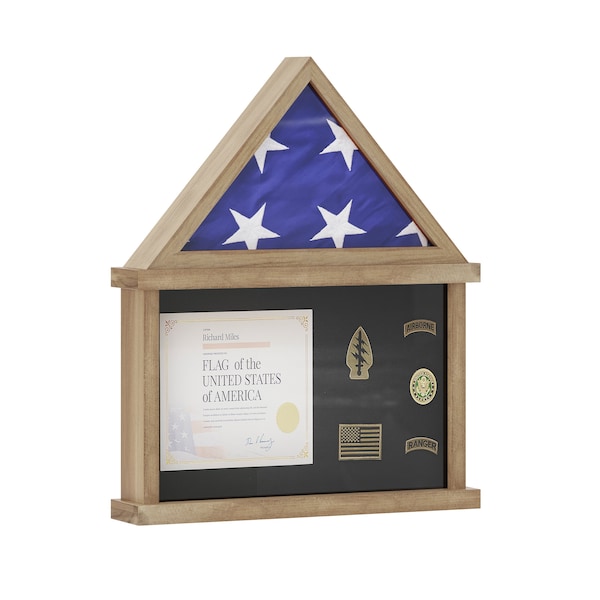 Flash Furniture Quincy Flag and Certificate Display Case, Solid Pine Wood, Fits 3x5 Folded Flag, Weathered Wood HMHD-22M142Y-WEATH-GG - main